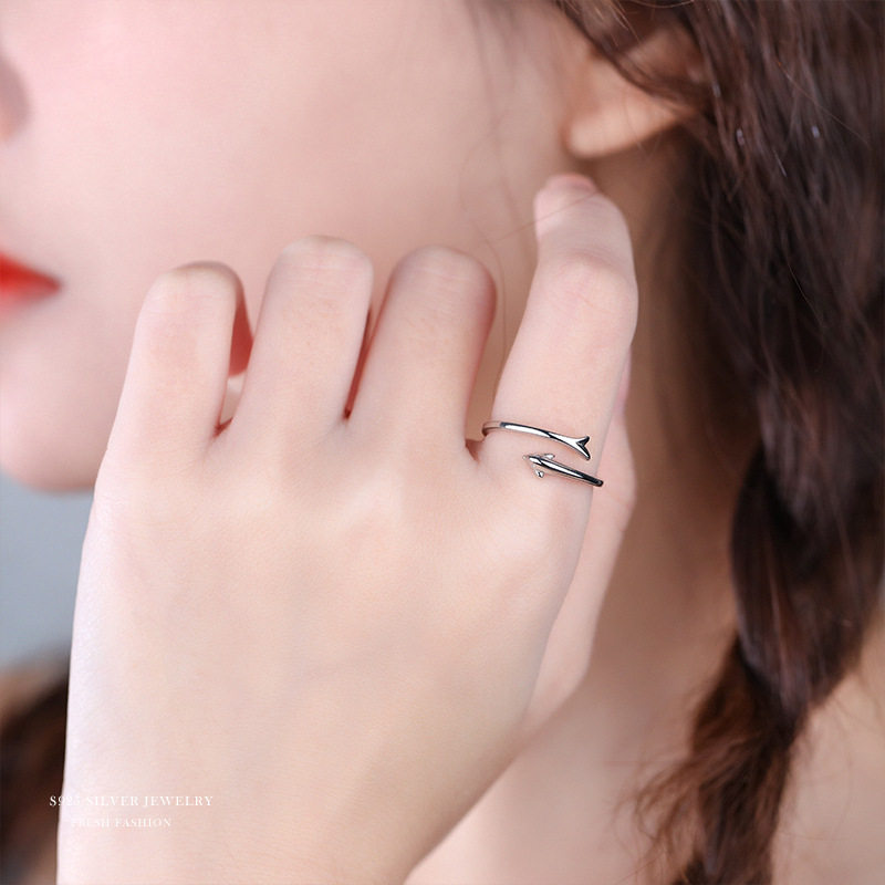 云小舒925银海豚开口戒女韩版可