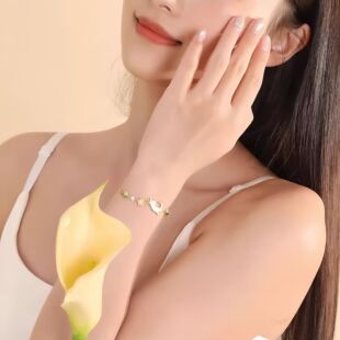 S999足银猫咪与花手链轻奢纯银精致感纯银手饰生日礼物送女友闺蜜