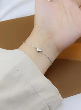 s925纯银光面爱心手链女小众设计