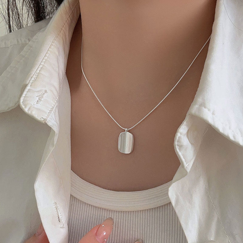 S925纯银磨砂拉丝椭圆牌项链女韩