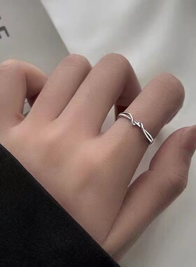 s999纯银简约线条戒指女冷淡风时