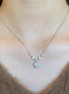 足银999锆石方糖项链轻奢小众精