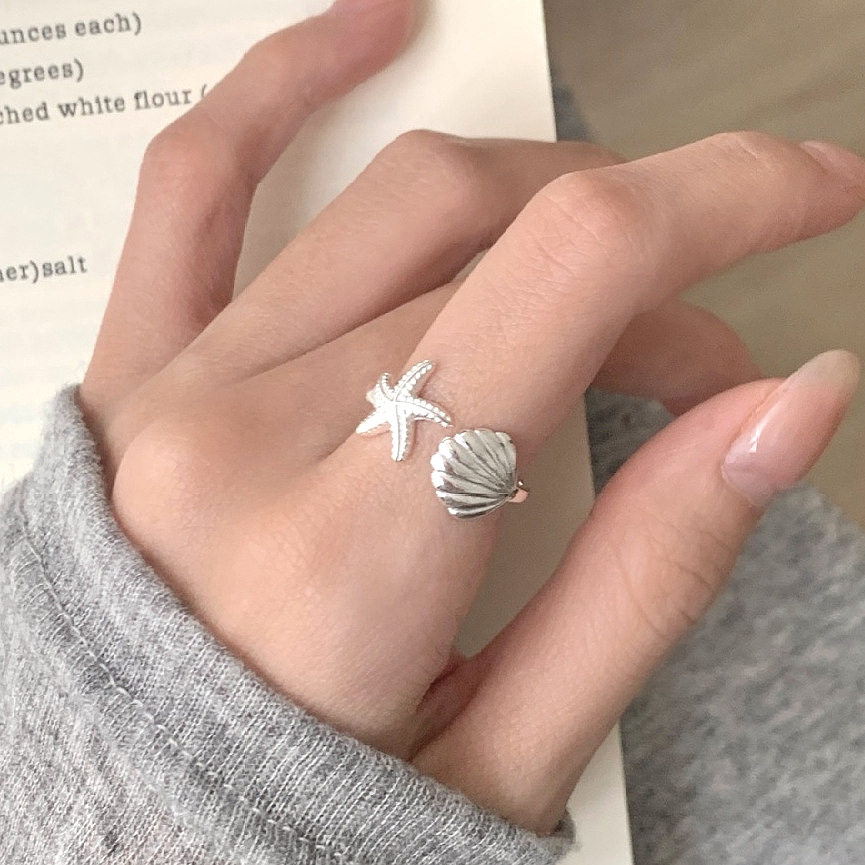 S925纯银海星贝壳戒指女ins气质高级感开口指环跨境小众手饰品