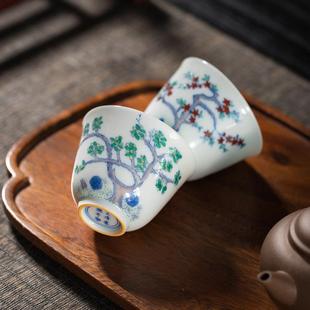 枭窑 景德镇手工仿古瓷器青花斗彩手绘茶具十二花神功夫茶杯套装