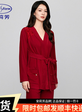 安莉芳V领套头蕾丝边质感系带睡衣女士家居服套装EL00810