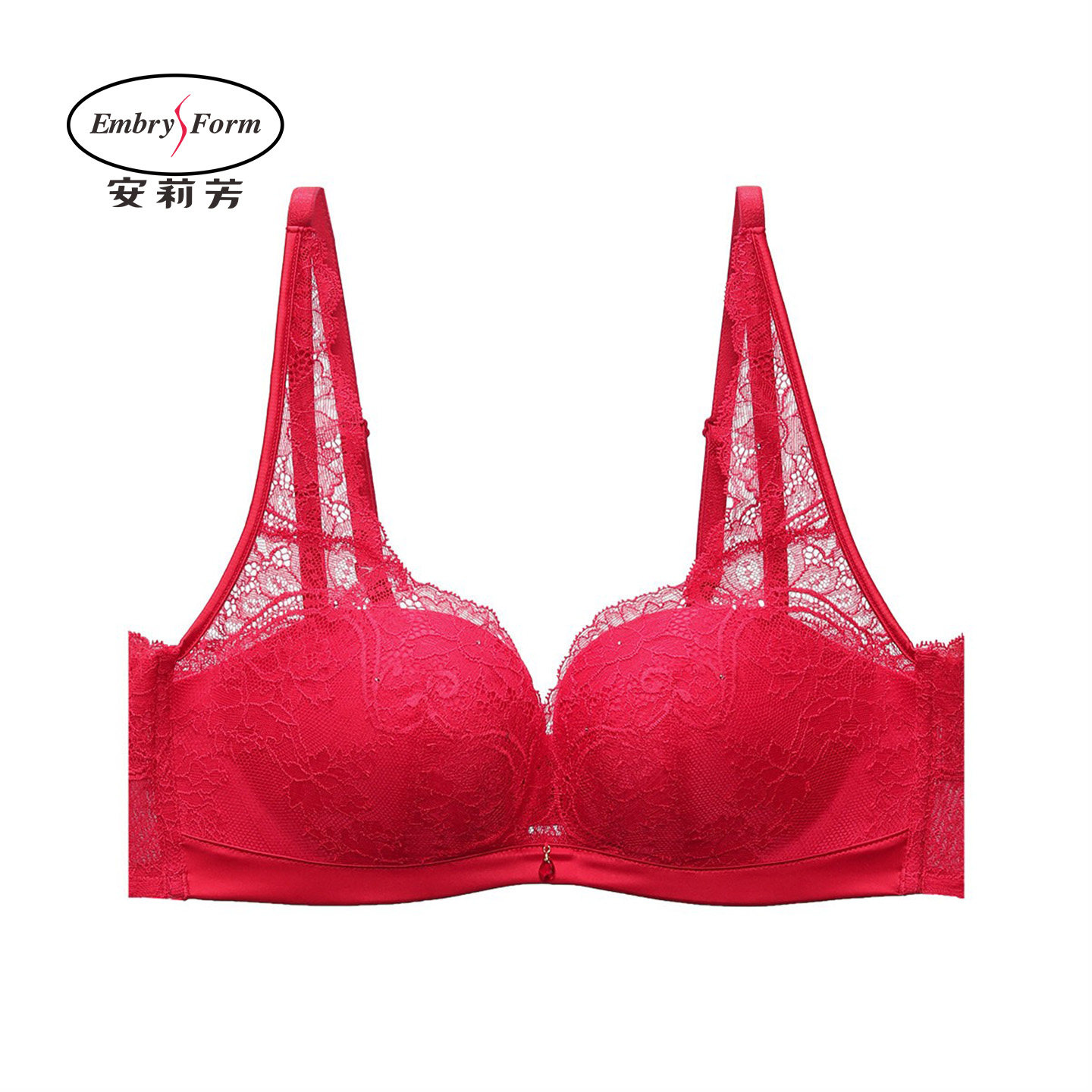 安莉芳商场同款红色无钢圈聚拢文胸蕾丝花边小码中厚杯大码薄杯女