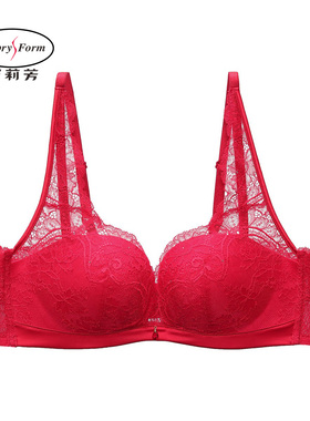 安莉芳商场同款红色无钢圈聚拢文胸蕾丝花边小码中厚杯大码薄杯女