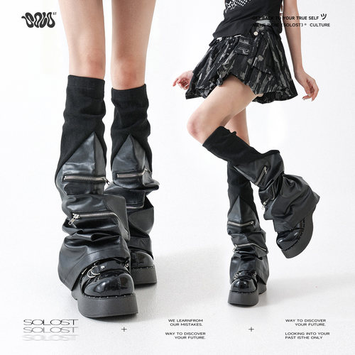 暗黑机能风拉链ro皮质腿套