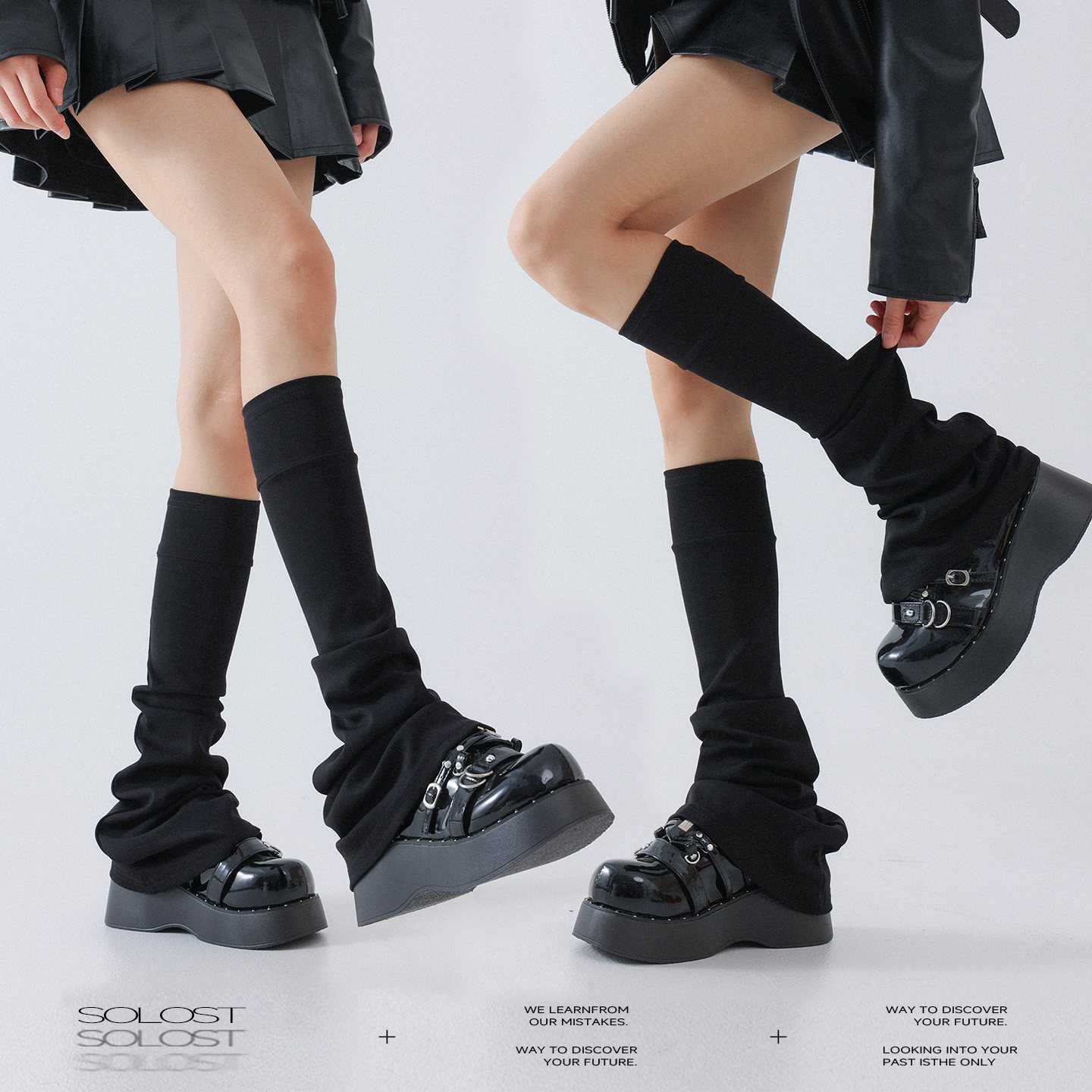 Solost 黑色显瘦紧身堆堆袜套纯棉秋冬保暖日系辣妹喇叭压力腿套