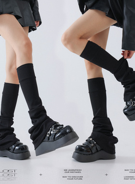 Solost 黑色显瘦紧身堆堆袜套纯棉秋冬保暖日系辣妹喇叭压力腿套