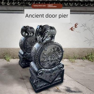 青石雕花门墩户石鼓彷古碧秀麒麟大院门镇宅抱鼓石门吸引财富