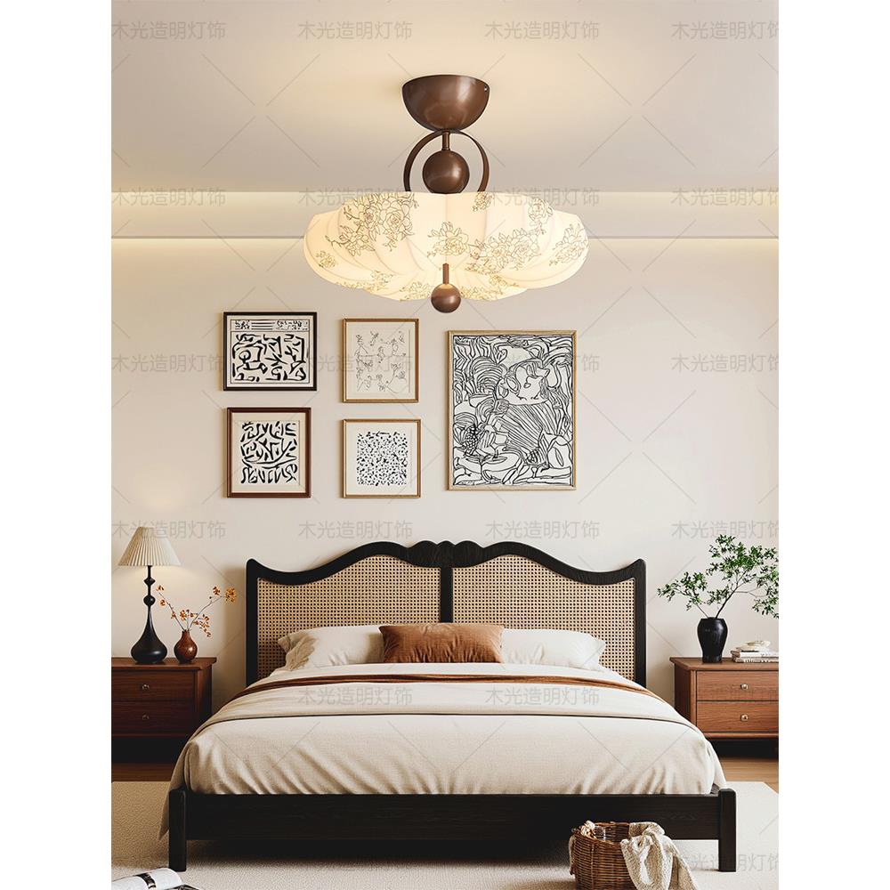 中世纪风格布艺灯南阳中世纪花卧室灯吸顶灯法国覆古风格艺术书房