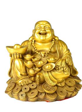 全黄铜弥勒佛像摆件家用装饰家用神像客厅大肚笑佛开业礼品中式