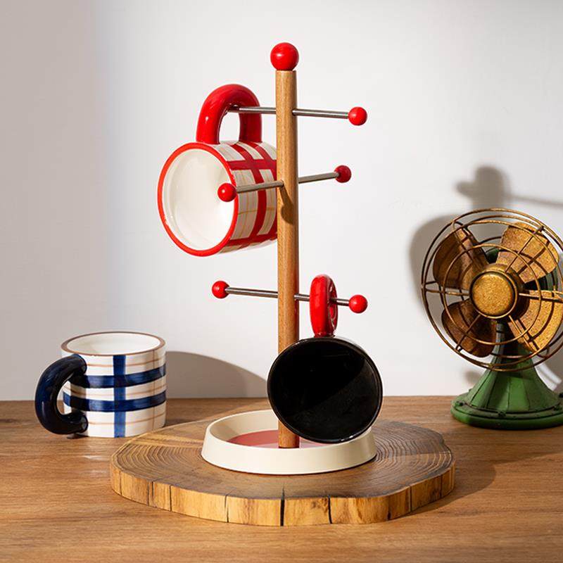 Epeiushome复古桌面置物架创意孟菲斯杯子收纳架茶具咖啡杯展示架