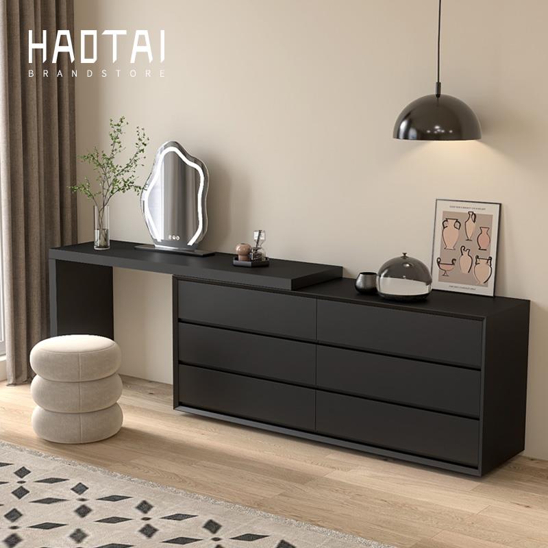 意式极简烤漆化妆台斗柜一体整装实木卧室电视柜伸缩现代化妆书桌