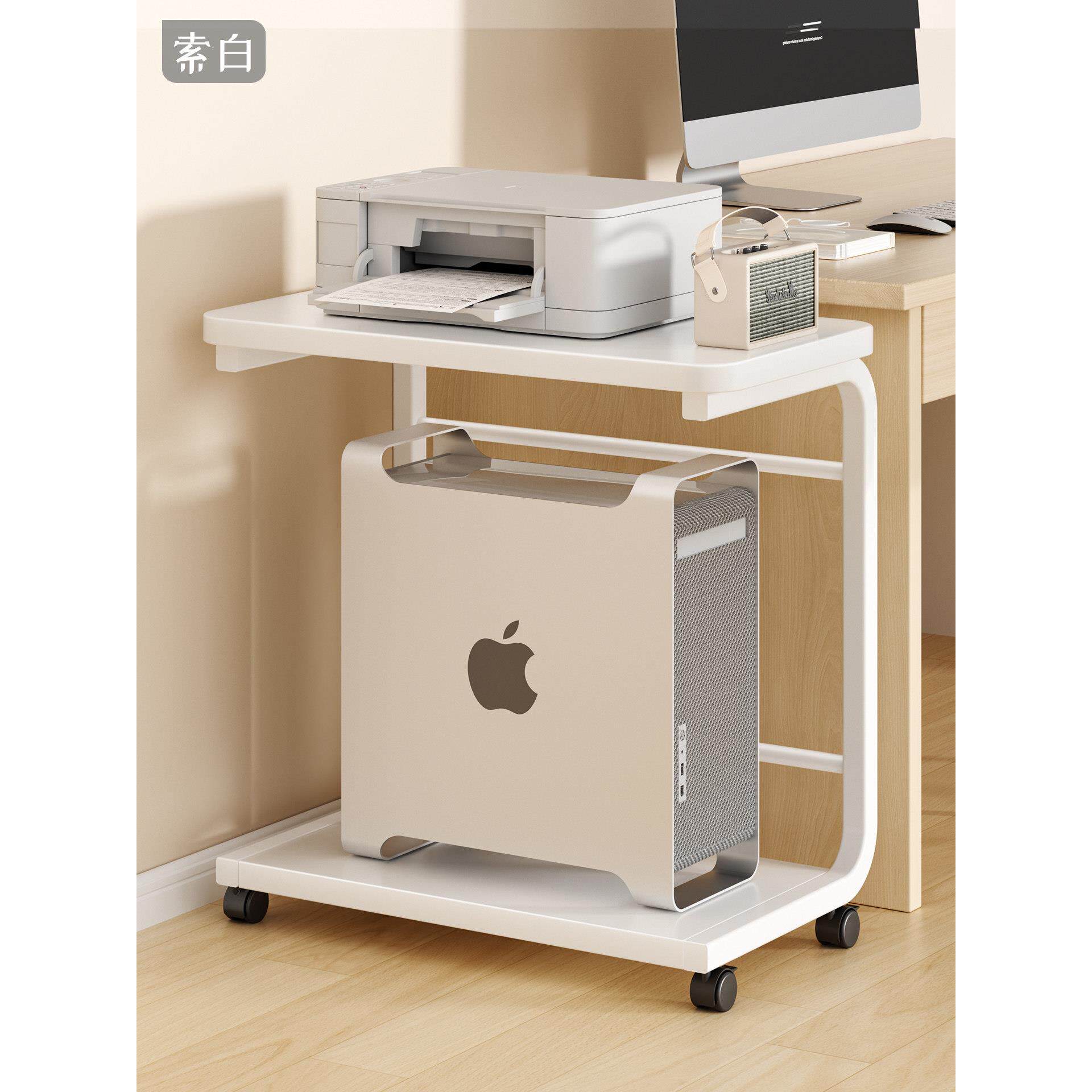 电脑主机托架两层带轮桌下台式机箱收纳推车底座架移动托盘放置柜