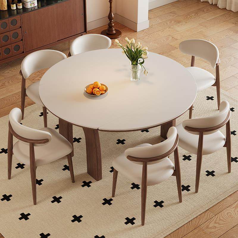 中古风实木餐桌可伸缩餐桌家用小户型现代简约方圆两用岩板餐桌