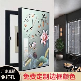 免打孔电表箱装饰画带钟表竖款现代简约遮挡客厅配电箱总开关挂画
