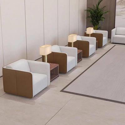 会议室单人沙发组合会客商务洽谈新中式布艺沙发实木办公贵宾接待