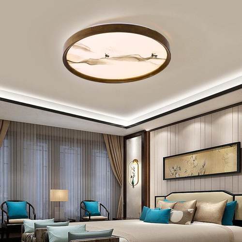 新中式实木吸顶灯中式简约创意入口阳台过道灯卧室家居圆灯