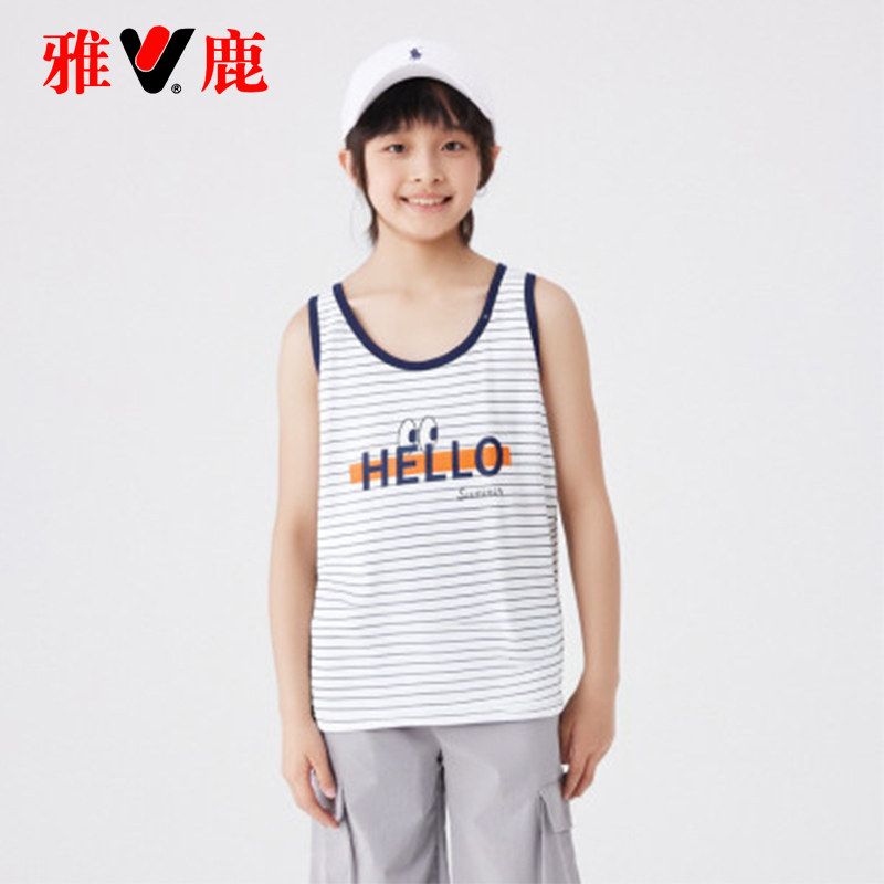 雅鹿100%棉儿童背心纯棉薄款男童宝宝男孩中大童夏季宽松无袖背心