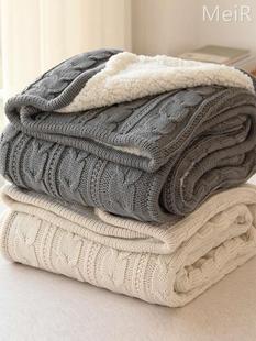 纯棉针织毛毯办公室沙发毯子午睡加绒加厚盖毯冬季 羊羔绒毛线被子