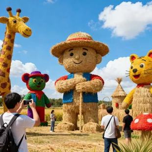 稻草工艺品制作厂家网红打卡草编人物仿真大型动物造型稻草景观