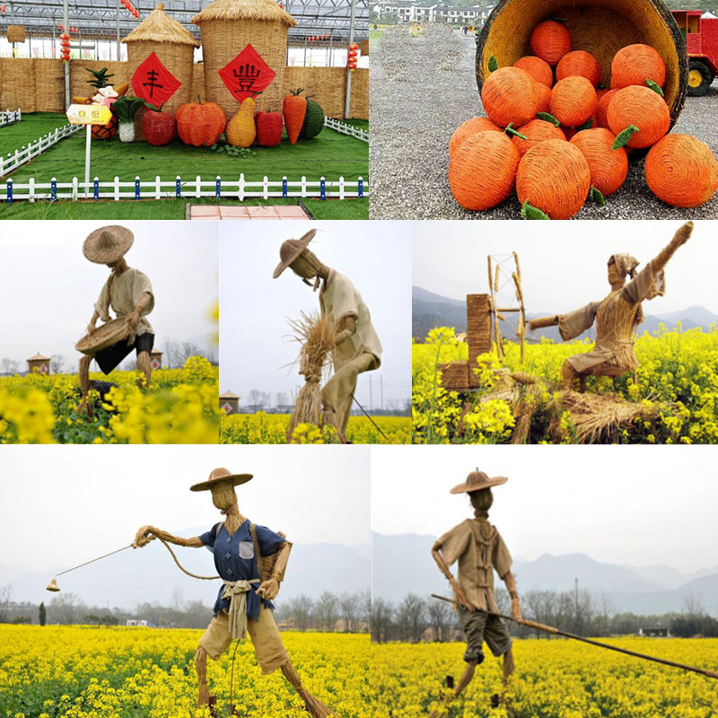 稻草工艺稻草人工艺品景观雕塑摆件草垛粮仓草编动物人物农耕道具
