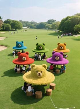 仿真绿雕工艺品帽子遮阳伞网红打卡巨型草帽凉亭景观雕塑造型厂家