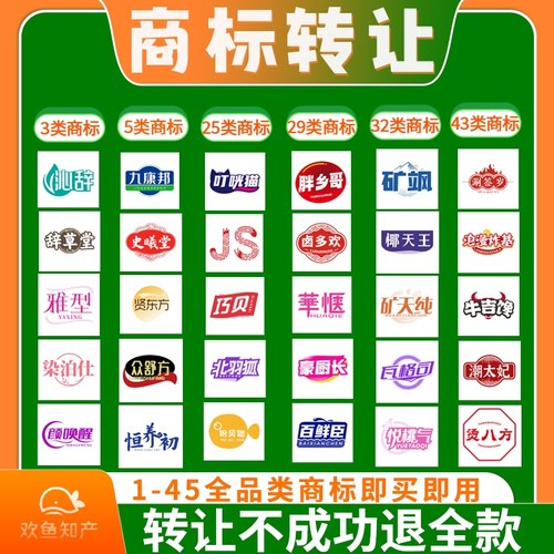 商标转让出售过户1-45大类注册商标购买现成R标买卖品牌商标交易