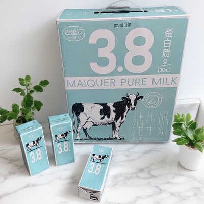 新疆牛奶麦趣尔纯牛奶3.8g蛋白质全脂灭菌乳儿童成人营养纯牛奶
