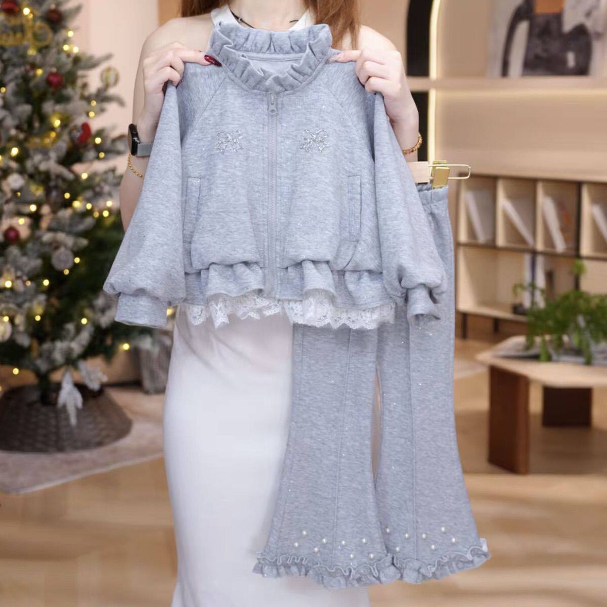 女童套装春秋新款2026女宝洋气时髦外套喇叭裤两件套儿童春装新款