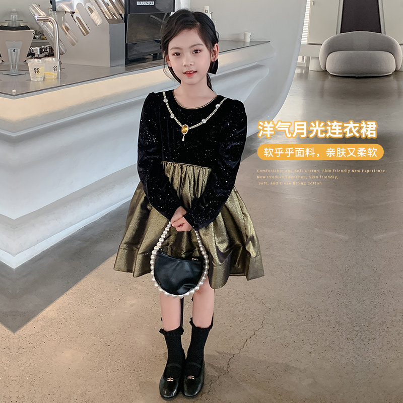 韩系女童春款连衣裙2026新款网红童装洋气时髦儿童秋冬丝绒公主裙