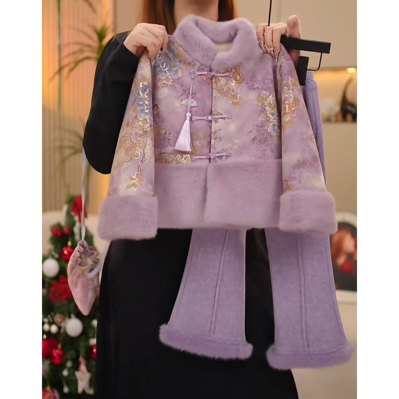 女童冬装新款拜年服儿童2026新中式国风唐装加绒加厚外套裤子套装