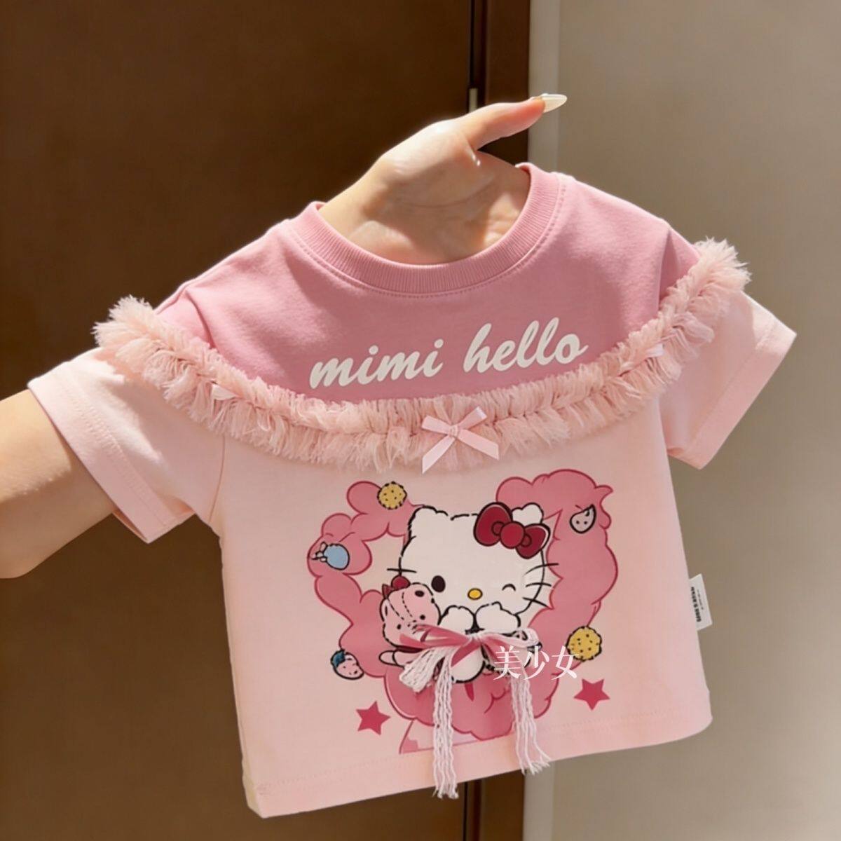 2026新款HelloKitty女童夏季夏装短袖儿童卡通洋气印花上衣公主潮