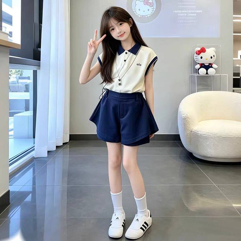 女童夏季学院风套装百搭新款女孩polo衫裤裙两件套儿童运动服夏装