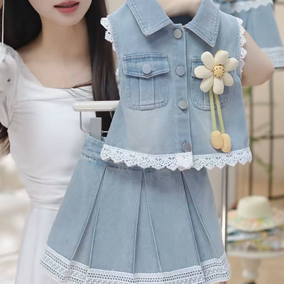 女童夏季牛仔背心裙两件套2026新款时髦女宝牛仔裙洋气韩版套装潮