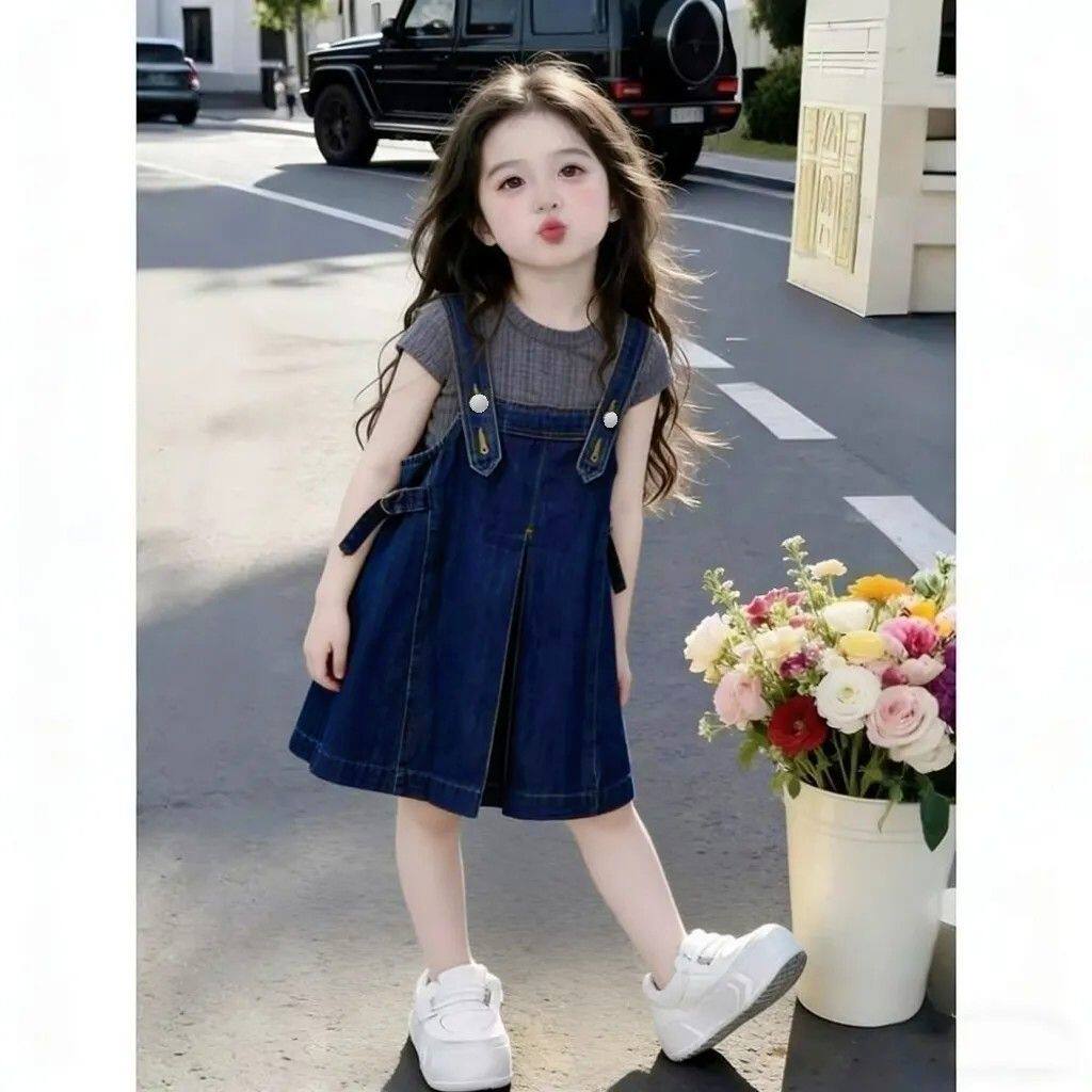 女童背心套装2026夏季新款童装炸街女孩短袖牛仔裙洋气韩版两件套