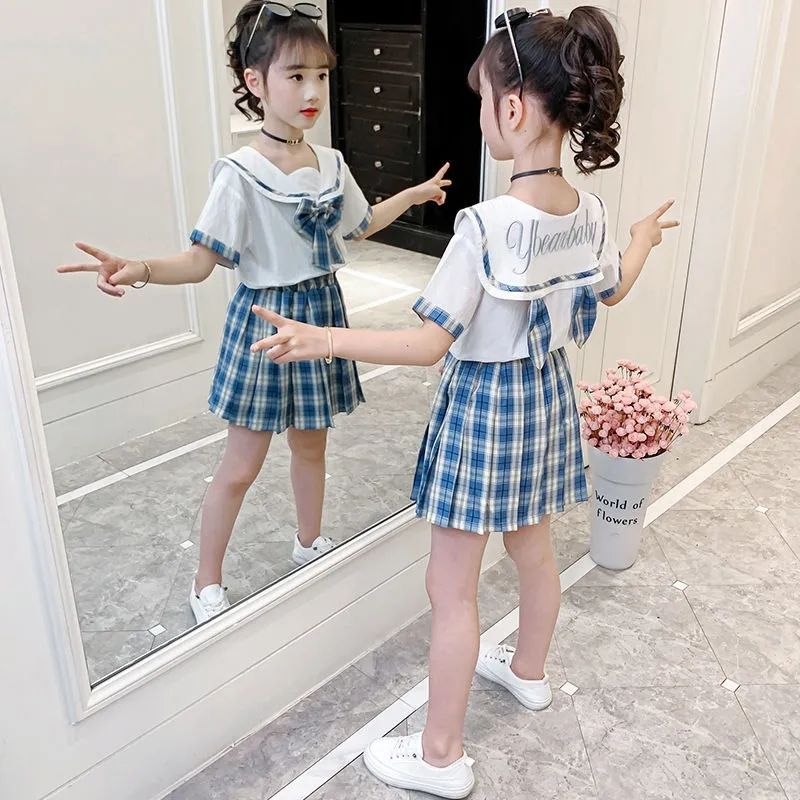 女童套装夏季2026新款洋气时髦小女孩学院风jk套裙中大儿童两件套