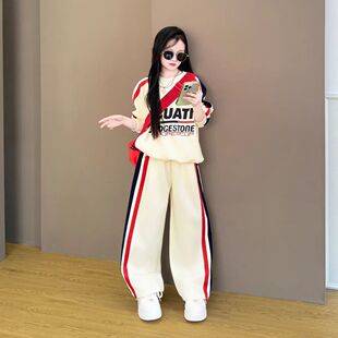 女童2026新款春秋季韩版字母印花时尚宽松休闲日常穿搭拉条套装潮