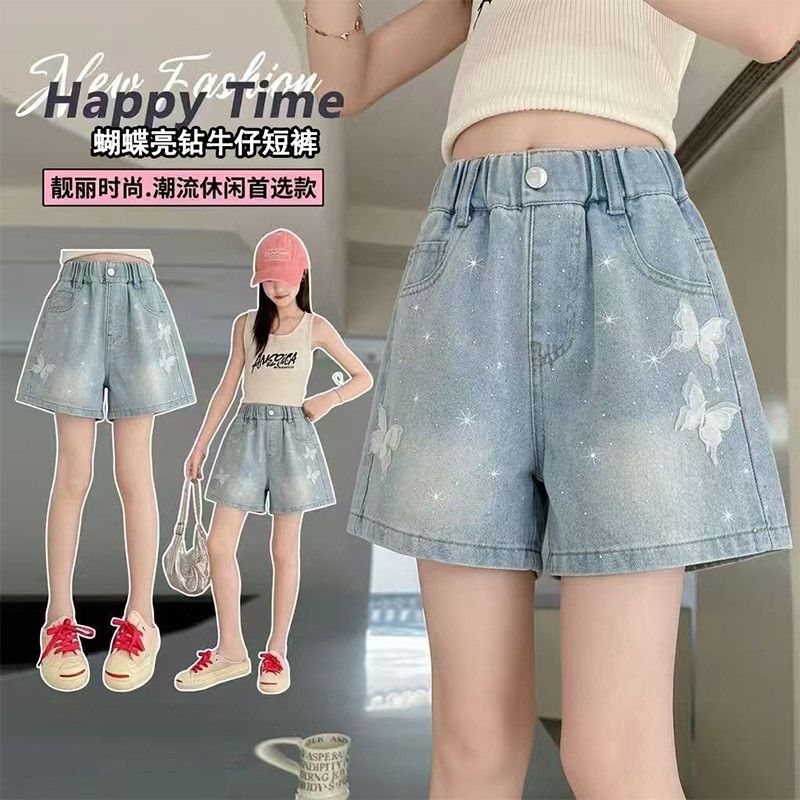 女童牛仔短裤夏季薄款外穿大童夏天韩版时髦洋气烫钻夏装儿童裤子