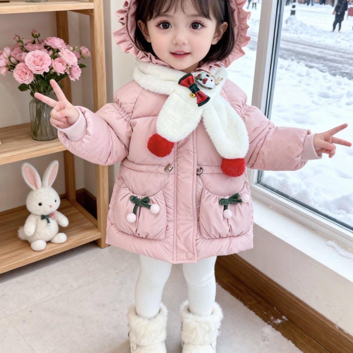 女童棉服冬装2025新款女宝宝时尚洋气冬季加绒加厚保暖棉衣外套潮