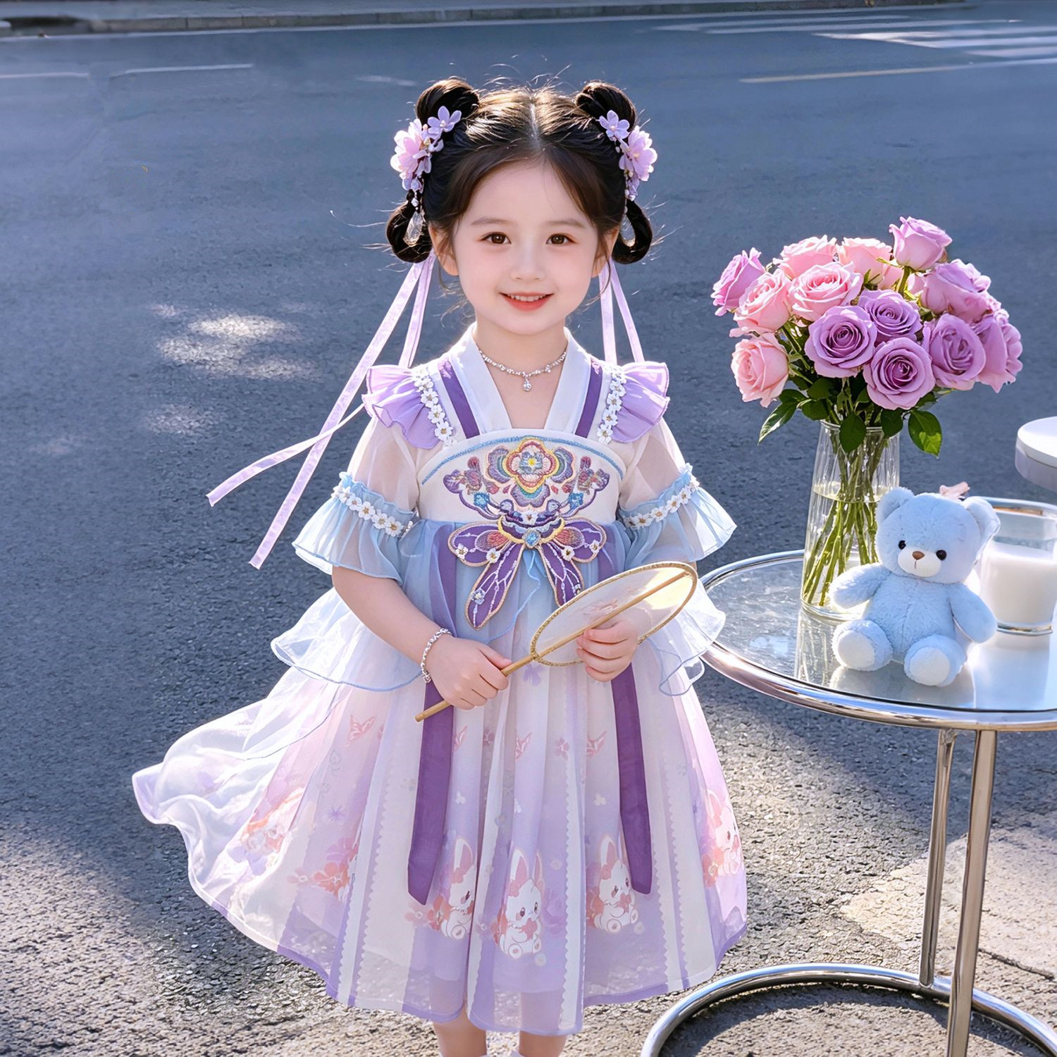 女童汉服夏季2026新款中小童超仙古风国风女宝公主连衣裙雪纺襦裙