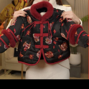 2025冬季新款儿童棉服男童女童男宝女宝中国风舞狮印花盘扣棉袄潮