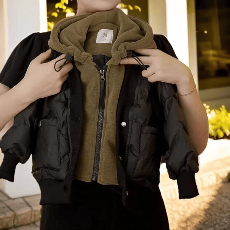 新款男童帅气棉服2025秋冬季新款外套连帽假两件加厚棉衣男宝冬装