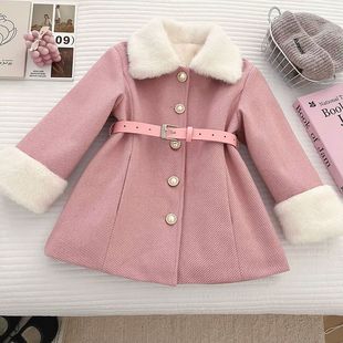 毛领收腰中长款 大衣中长裙2025新款 富家千金穿搭外套裙 式 女童西装