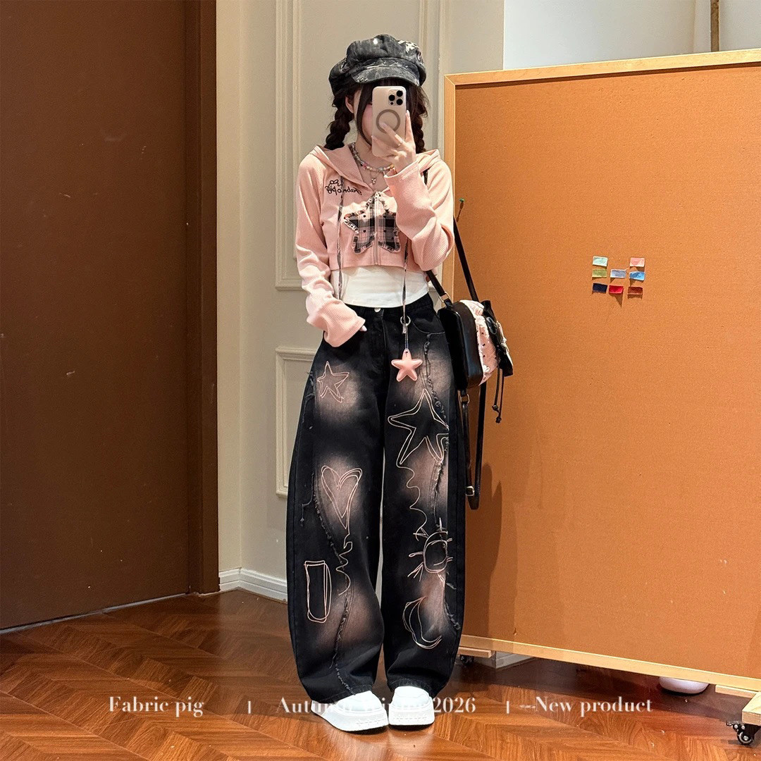 女童秋装套装2026新款中大童春秋季甜酷风背心卫衣牛仔裤子儿童装