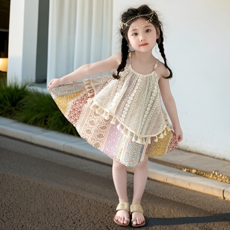 女童夏季吊带裙2025新款洋气儿童波西米亚风夏装时尚公主沙滩裙子