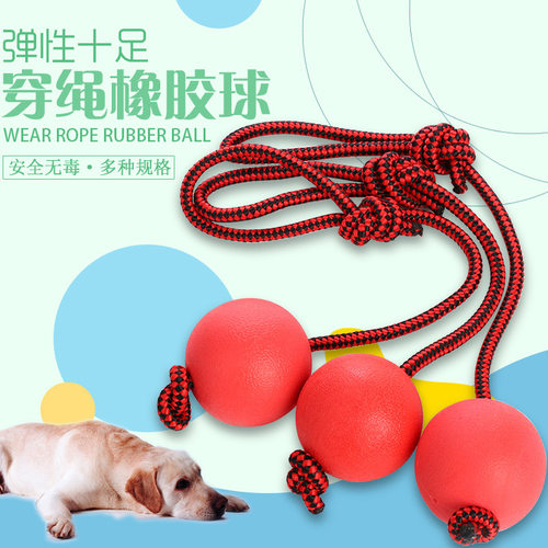 亚马逊宠物磨牙玩具带绳橡胶球狗