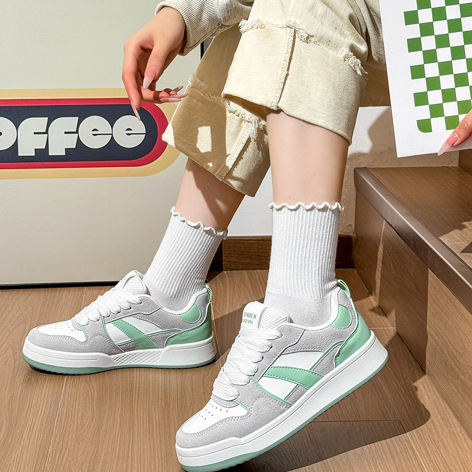 人本品牌拼色潮流板鞋小众设计全新春秋新款百搭复古女鞋学生潮流